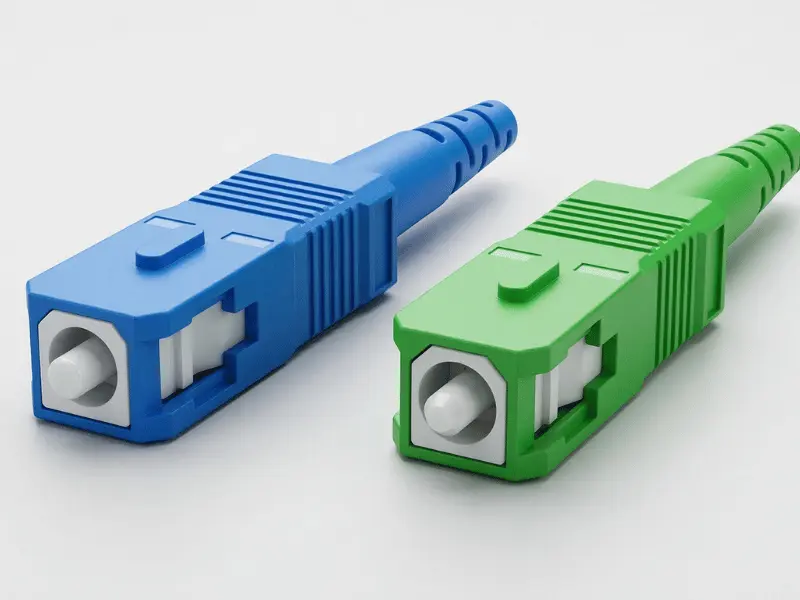 SC fiber optic connectors including blue SC/UPC and green SC/APC types SC fiber optic connectors including blue SC/UPC and green SC/APC types
